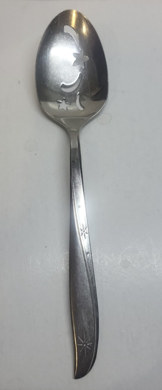 Oneida Community Twin Star Stainless Flatware Moon & Stars Slotted Serving Spoon